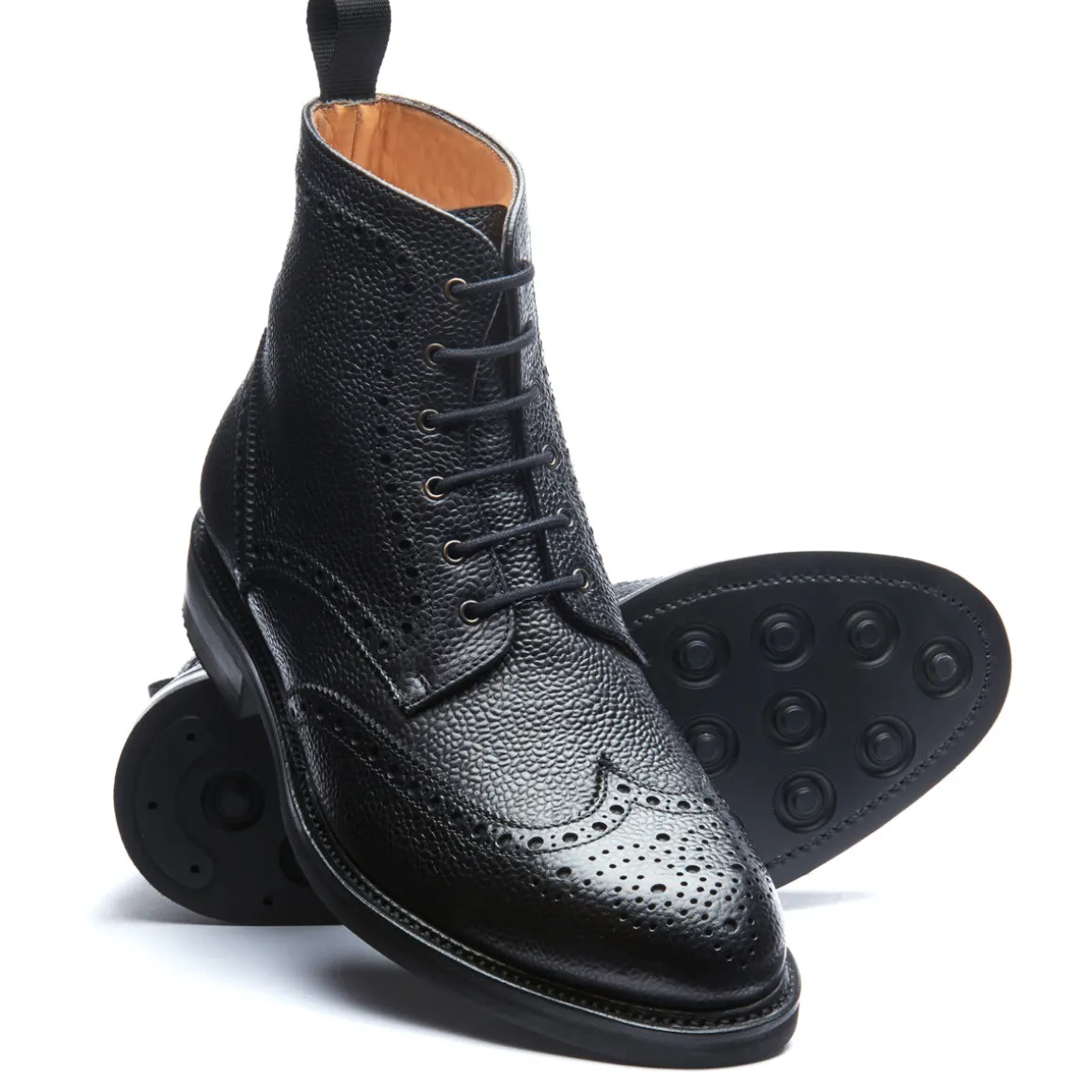 Outlet Black Grain-Calf 6 Eye Derby Brogue Boot Logger Boots | Derby Boots