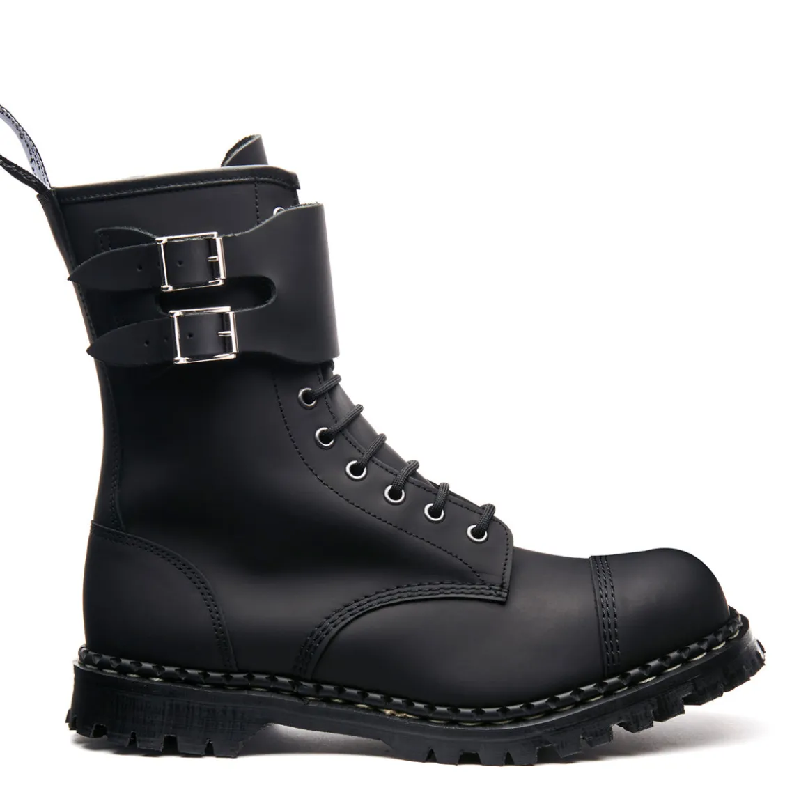 Clearance Black Greasy 10 Eye Steel Toe Capped Zip Twin Strap Derby Boot Women Zip Boots | Steel Toe Boots