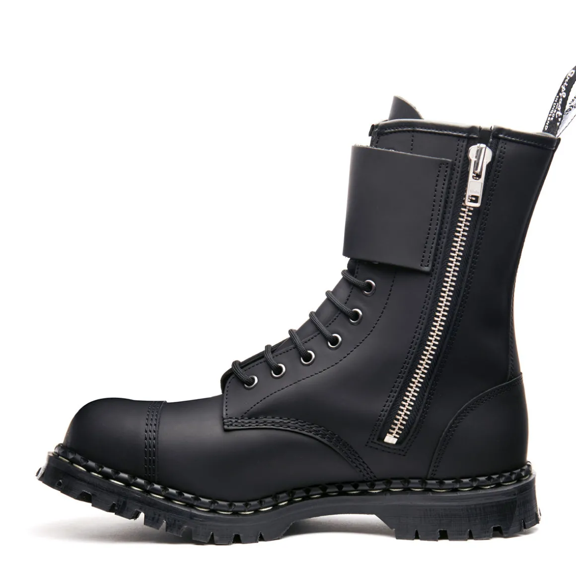 Clearance Black Greasy 10 Eye Steel Toe Capped Zip Twin Strap Derby Boot Women Zip Boots | Steel Toe Boots