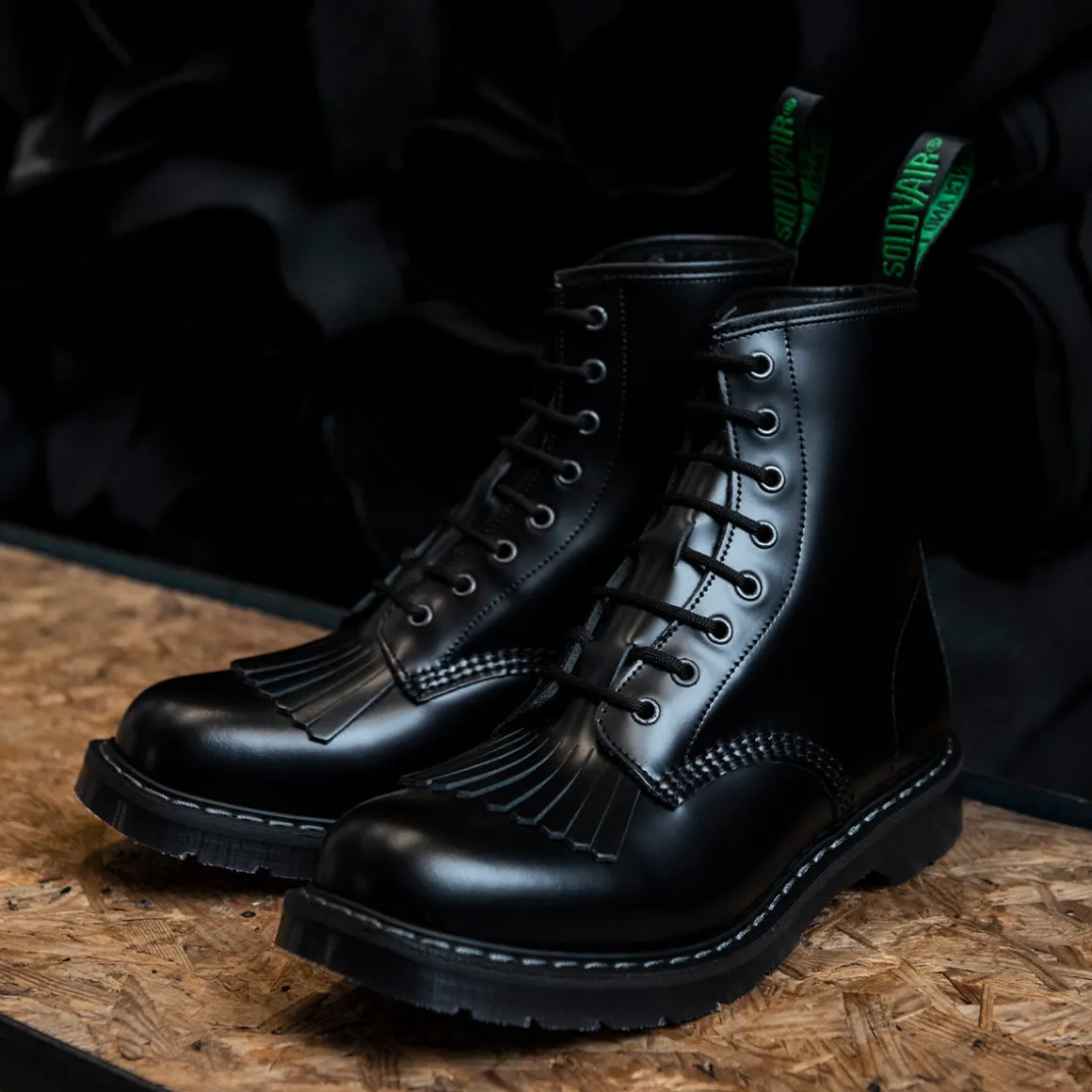 Fashion Black Hi-Shine 8 Eye Derby Boot & Boot Kiltie Bundles | Logger Boots