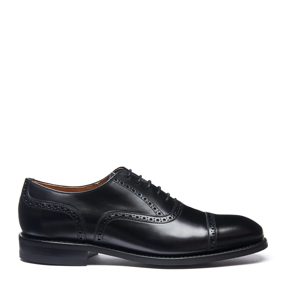 Cheap Black Hi-Shine 5 Eye Oxford Semi-Brogue Shoe Oxford Shoes | Logger Boots