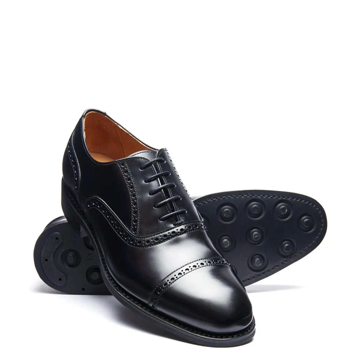 Cheap Black Hi-Shine 5 Eye Oxford Semi-Brogue Shoe Oxford Shoes | Logger Boots