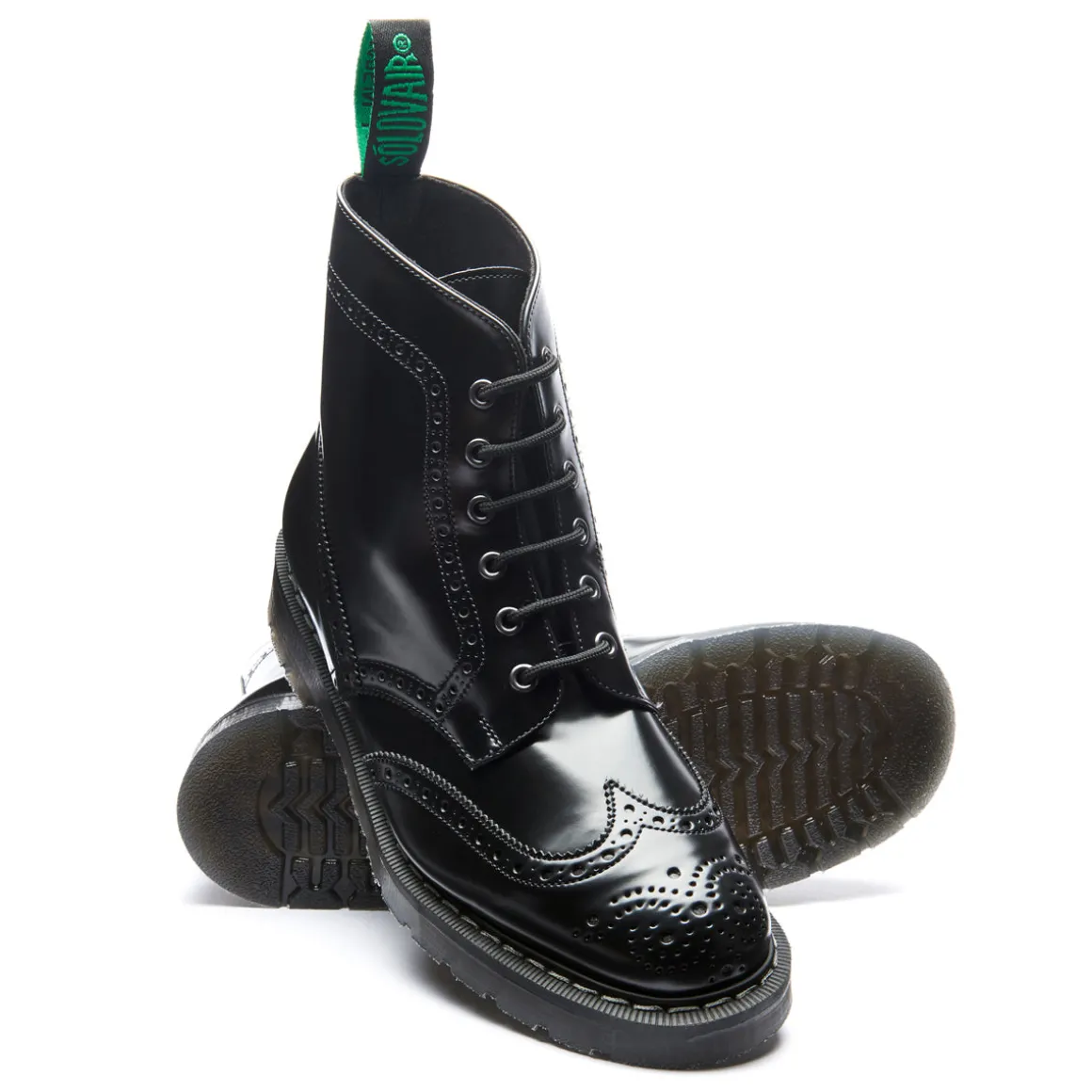 Cheap Black Hi-Shine Vegan 6 Eye Derby Brogue Boot Women Derby Boots | Brogue Boots
