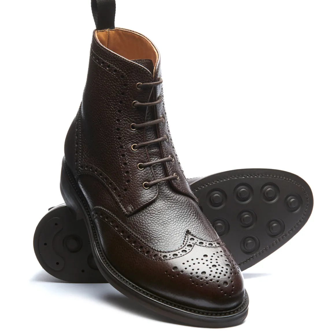 Cheap Walnut Brown Grain-Calf 6 Eye Derby Brogue Boot Derby Boots | Brogue Boots